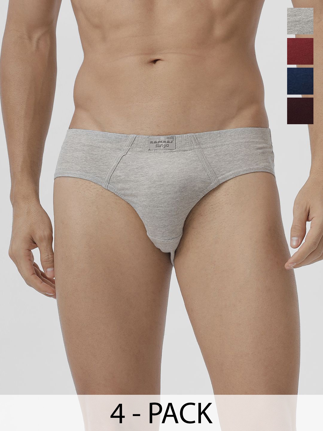 

Ramraj Men Pack of 4 Solid Inner Elastic Cotton Basic Briefs SURYIE_BLCYGWGM, Grey