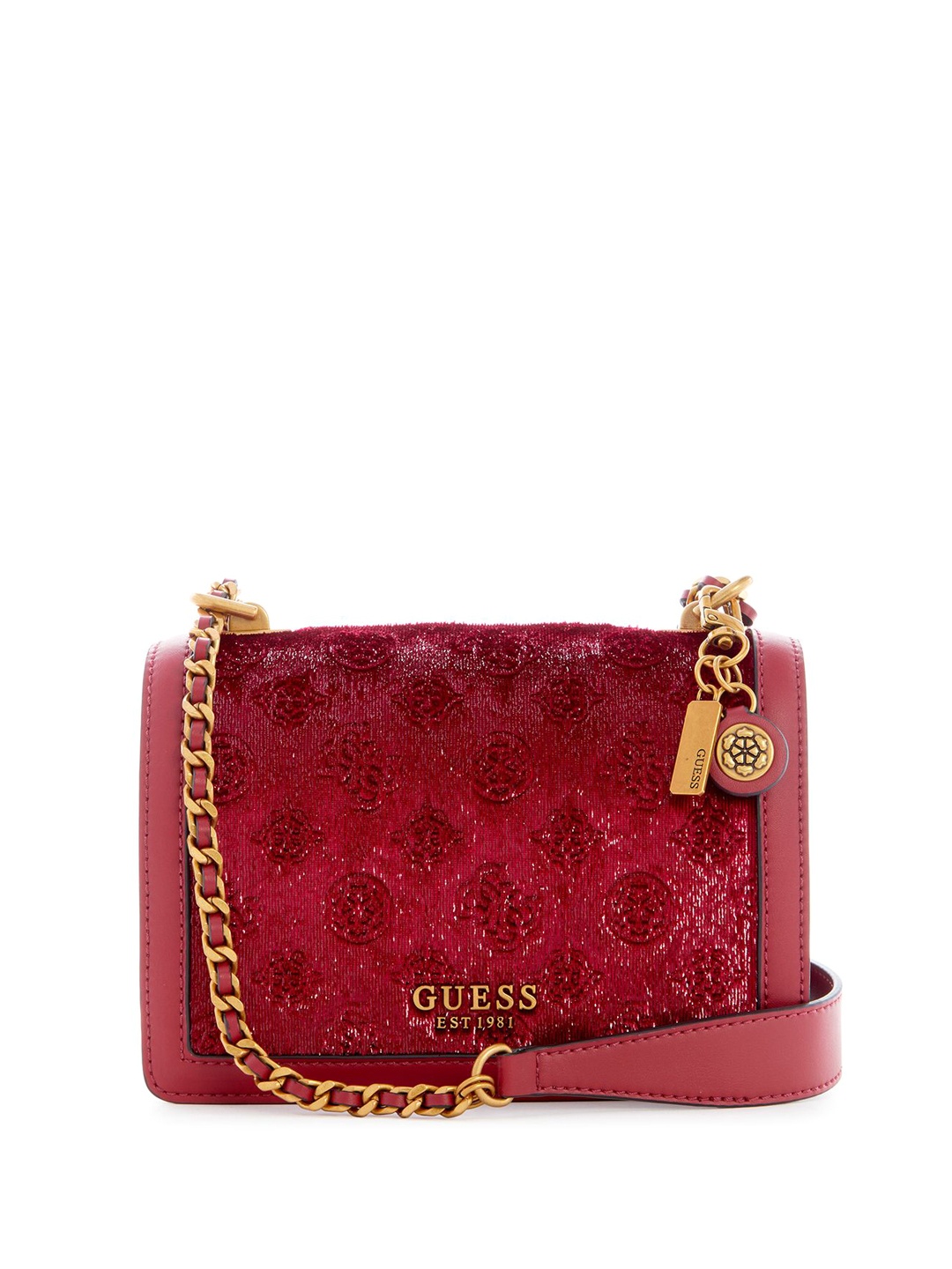 

GUESS Printed PU Swagger Shoulder Bag with Tasselled, Red