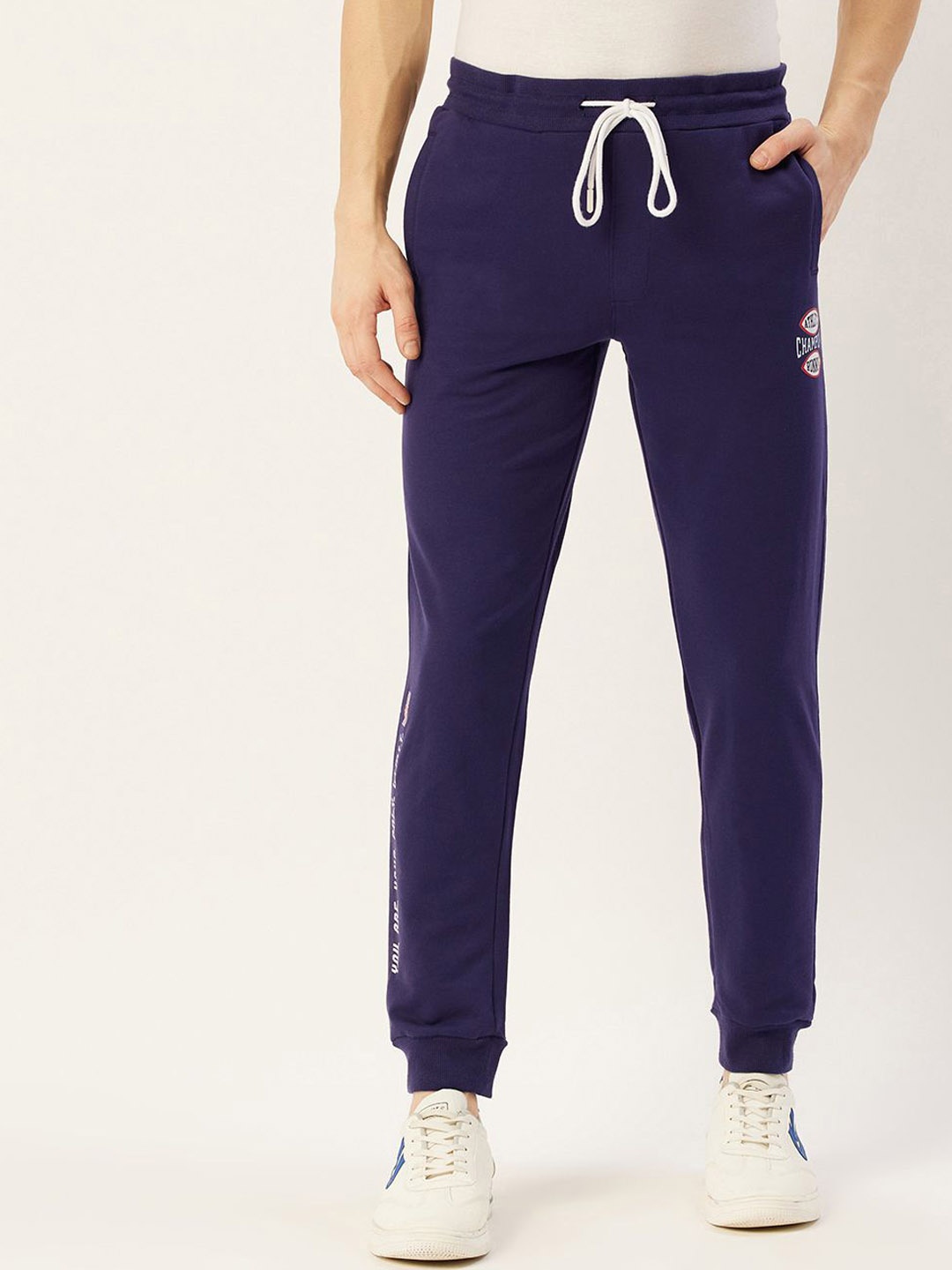 

AMSWAN Men Printed Cotton Mid-Rise Joggers, Violet