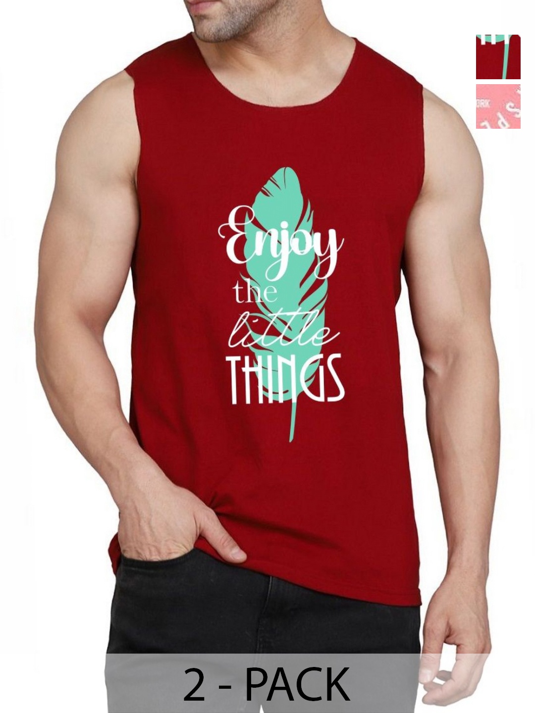

WOOSTRO Men Pack Of 2 Typography Printed Round Neck Cotton Slim Fit T-shirts, Maroon