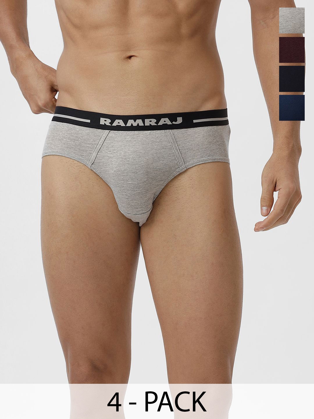 

Ramraj Men Pack of 4 Solid 100% Soft Combed Fine Jersey Outer Elastic Plus Size Briefs, Navy blue