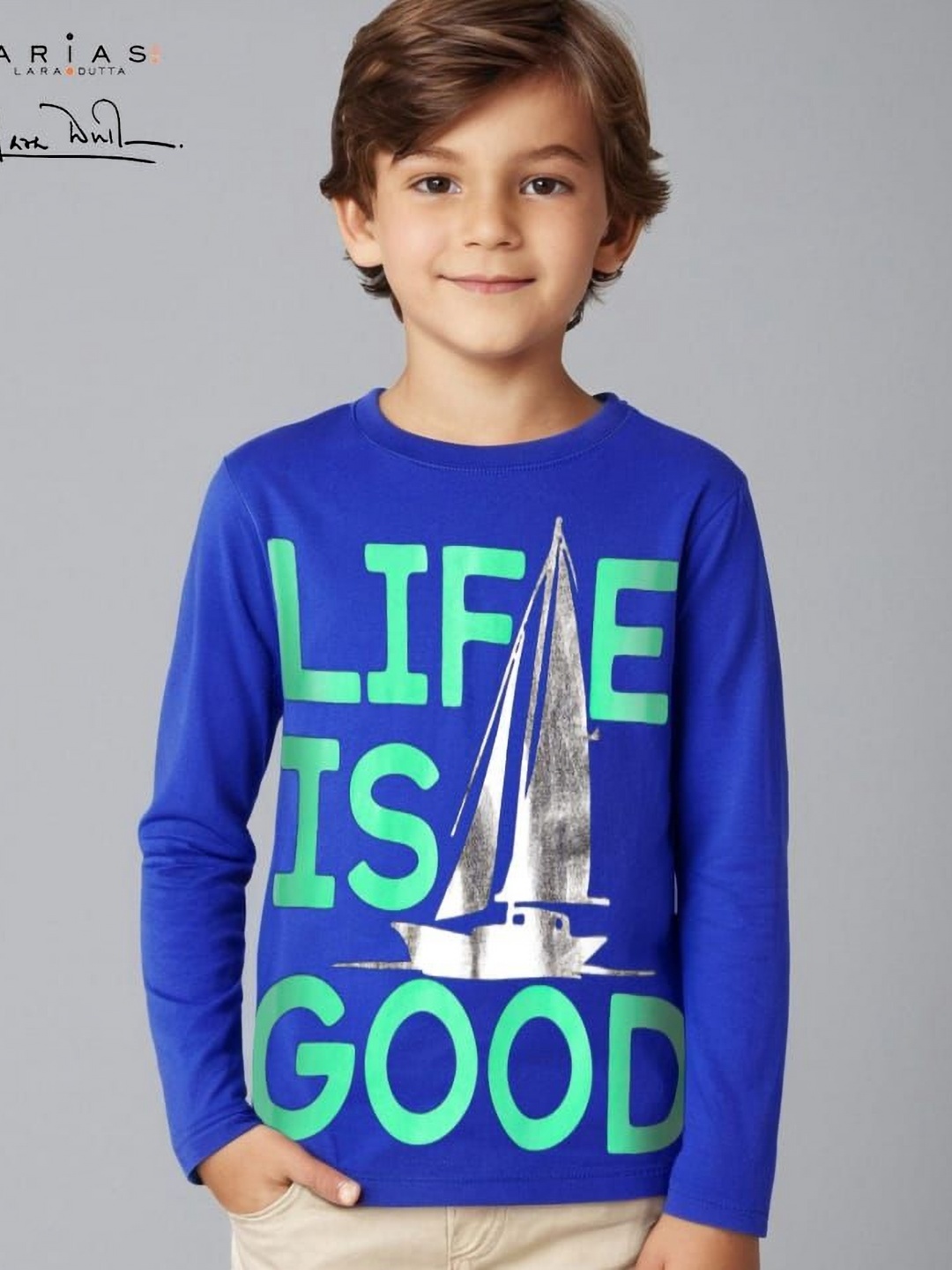 

ARIAS By LARA DUTTA Boys Typography Printed Applique T-shirt, Blue