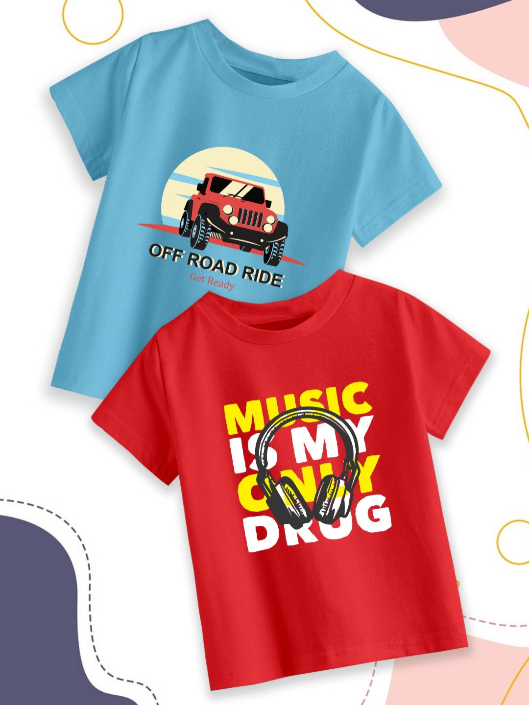 

Provogue Boys Pack Of 2 Graphic Printed Round Neck Cotton T-shirts, Red