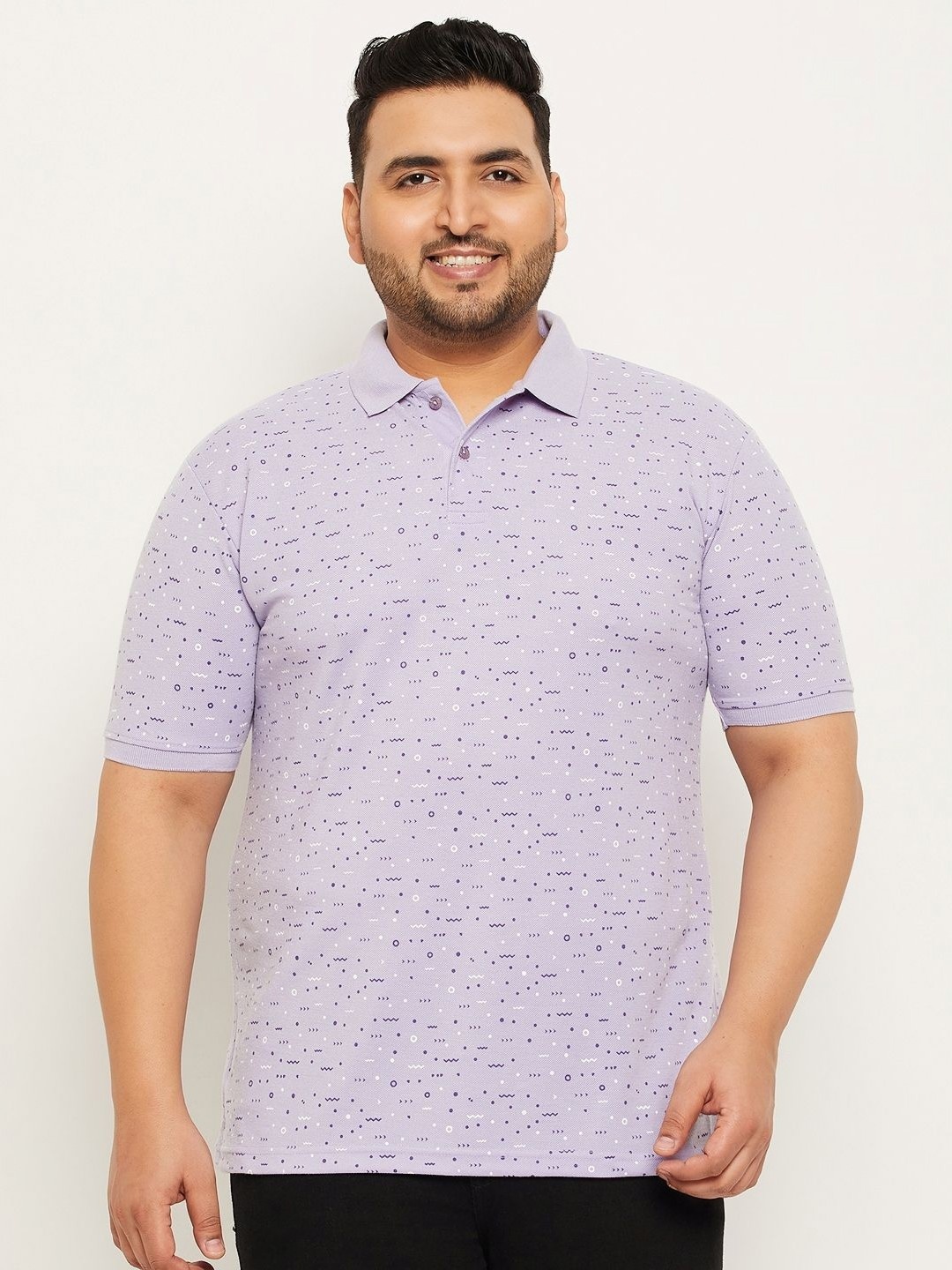 

MXN Men Plus Size Conversational Printed Polo Collar Cotton T-shirt, Lavender