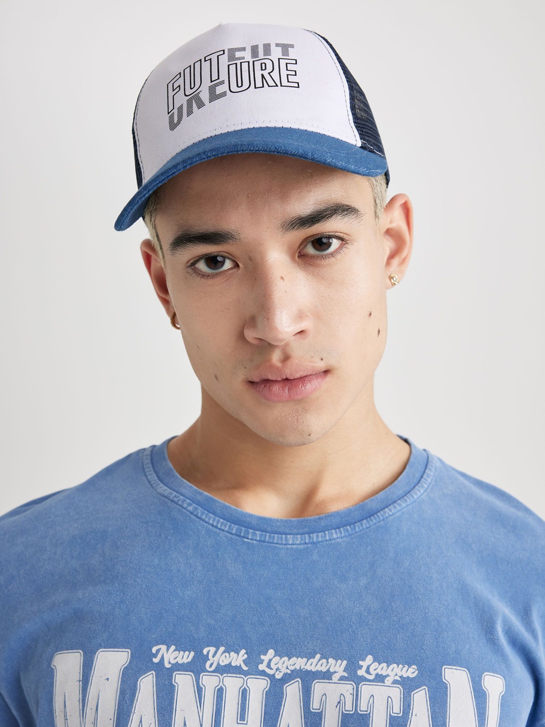 

DeFacto Men Printed Cotton Baseball Cap, Blue