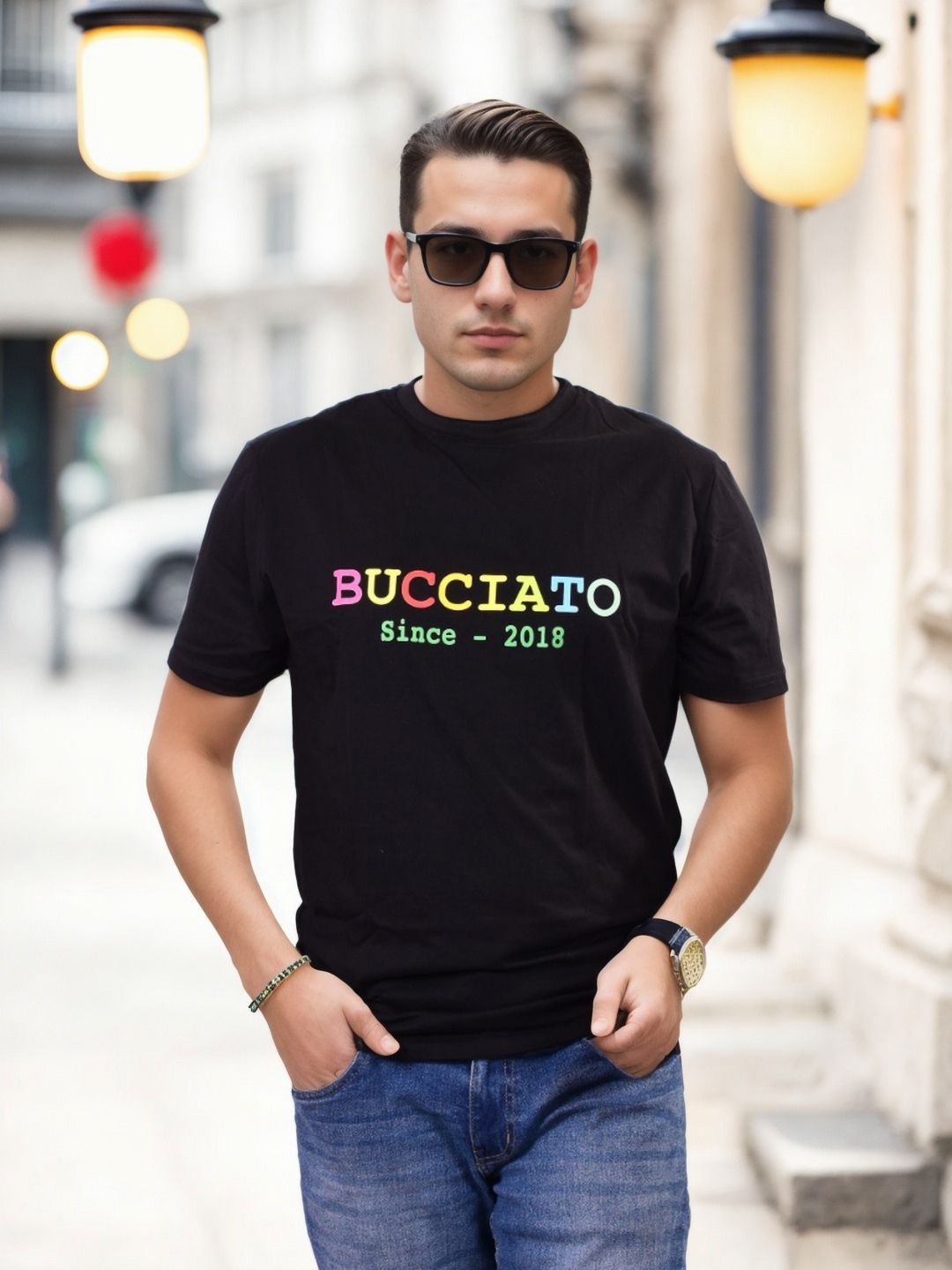 

Bucciato Private Limited Men Typography Printed Round Neck Cotton T-shirt, Black