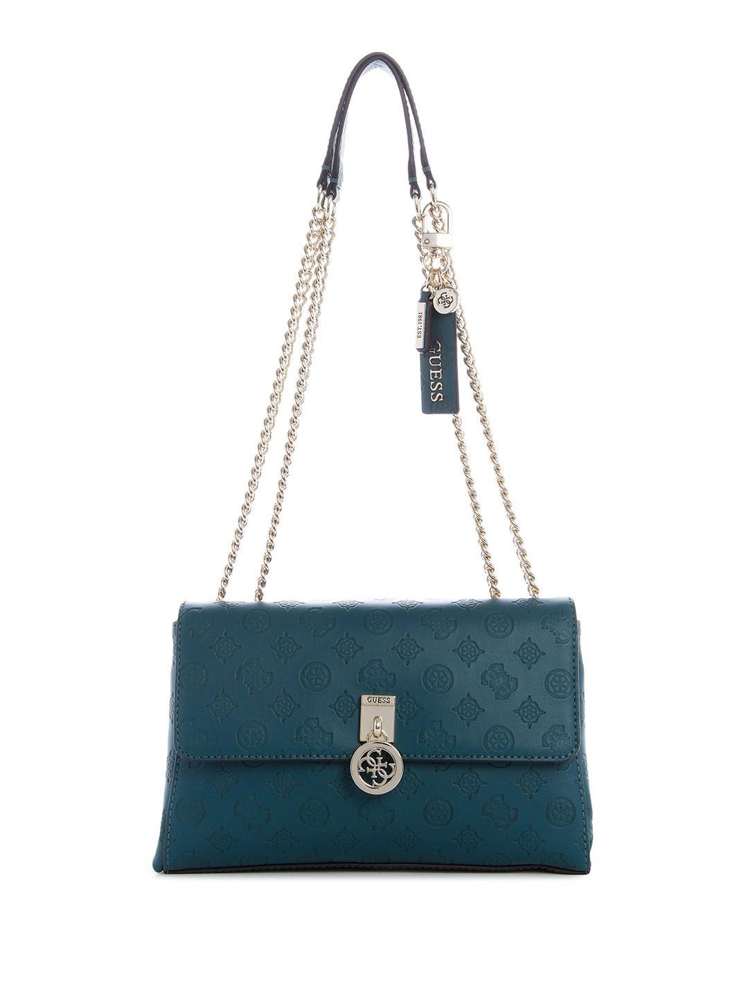 

GUESS Printed PU Structured Shoulder Bag with Quilted, Teal