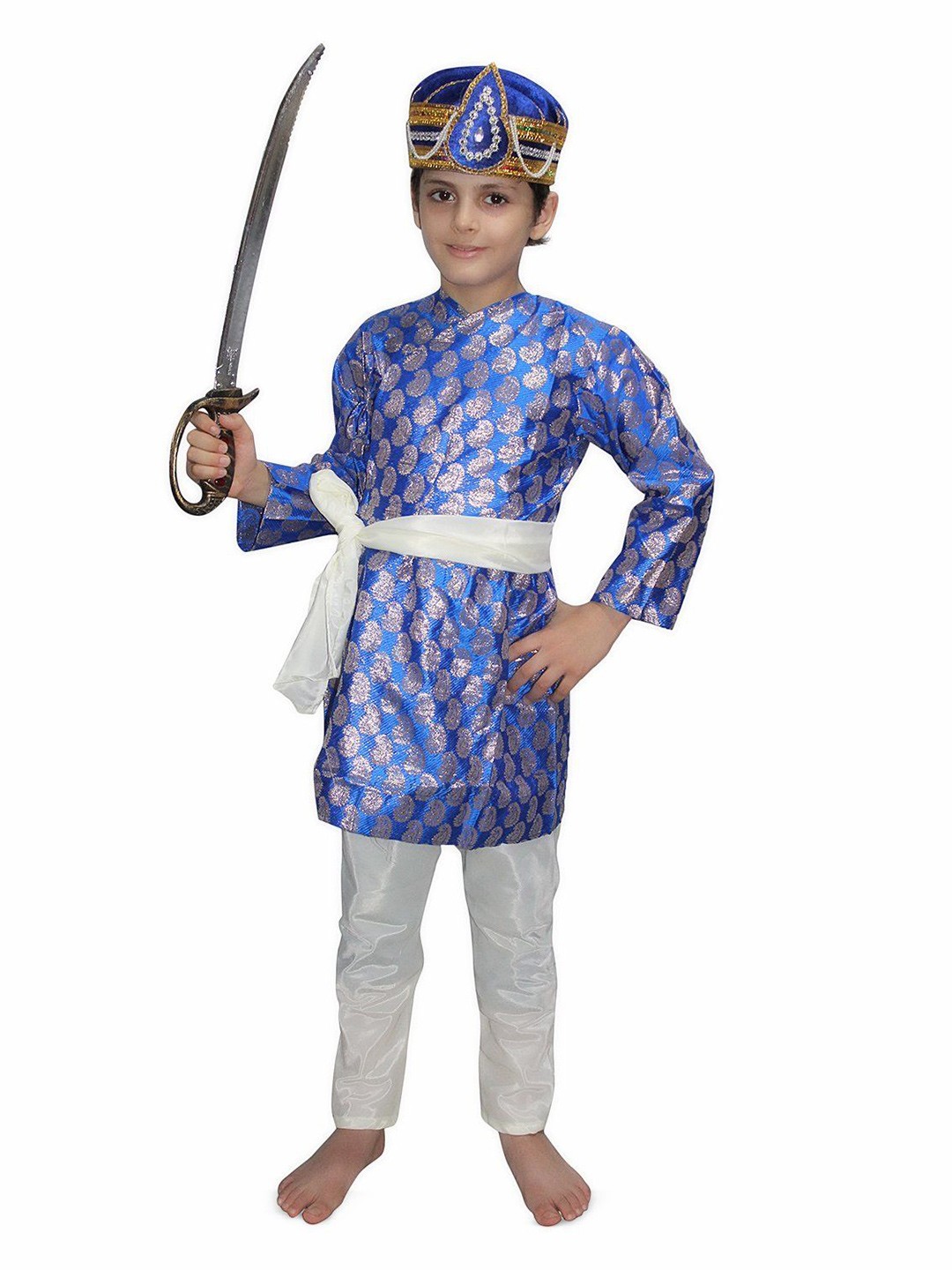 

Kaku Fancy dresses Boys Woven Design The Great Mughal King Akbar Angrakha Kurta & Trousers, Blue