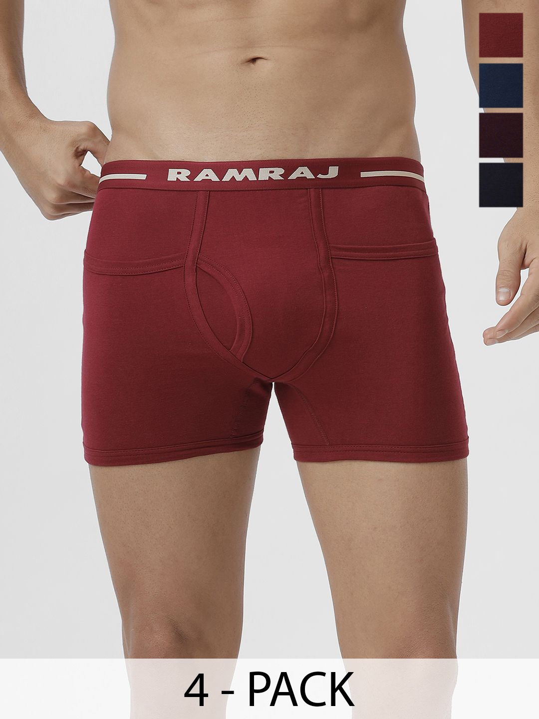 

Ramraj Men Pack of 4 Solid Low Rise Cotton Fine Jersey Plus Size Target Trunks, Blue