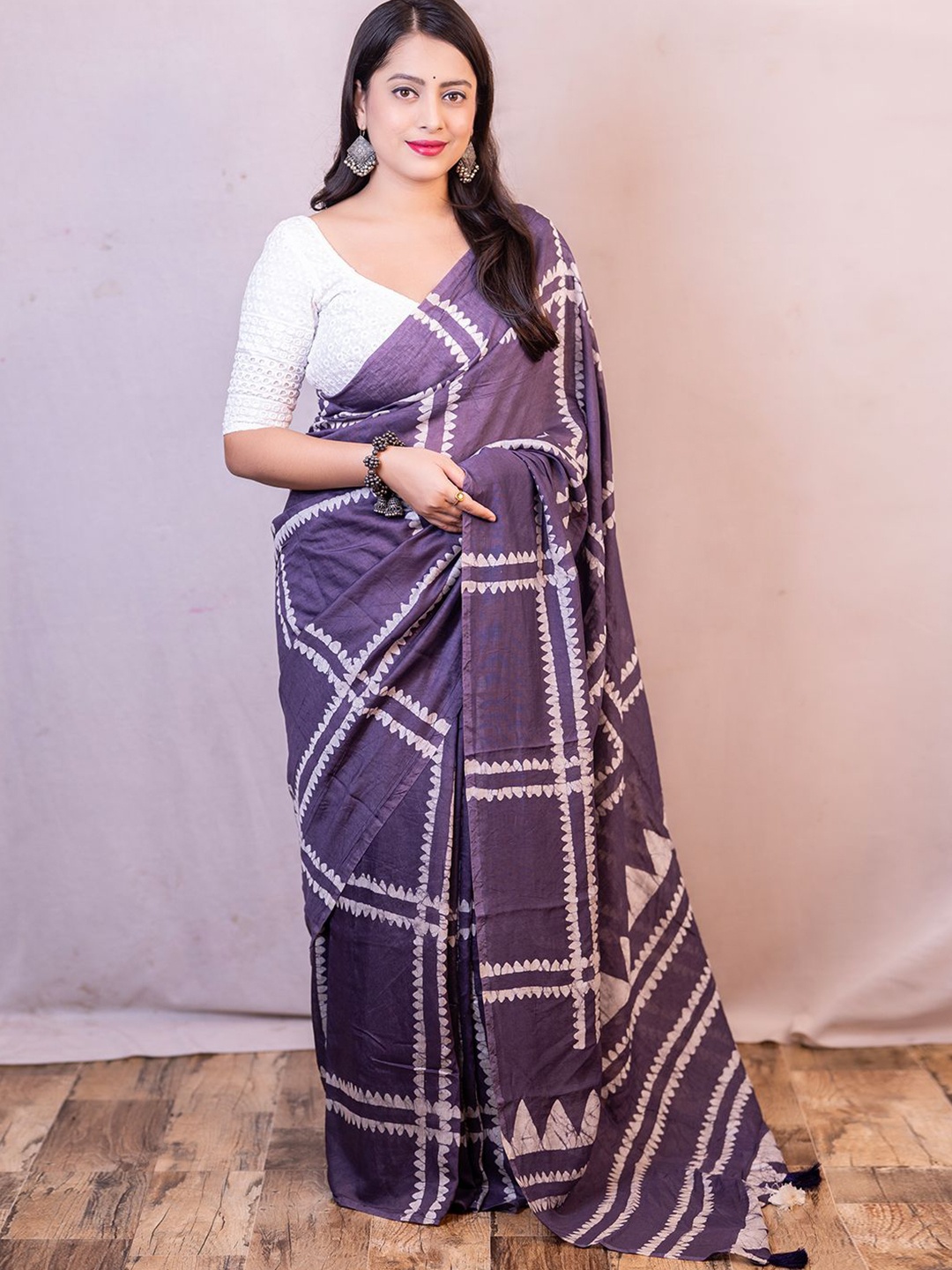 

Mitera Batik Chanderi Saree, Lavender