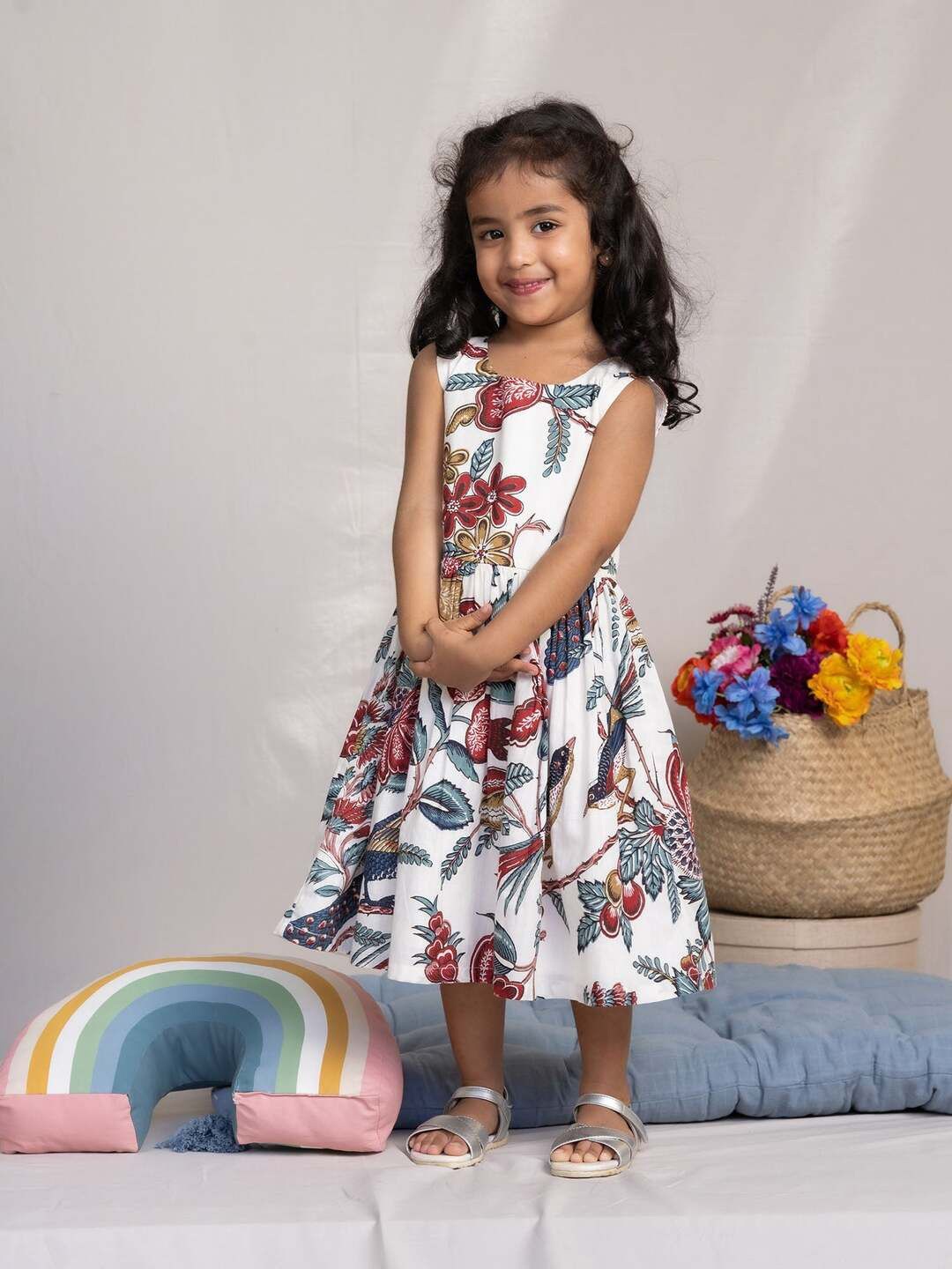 

BAESD Girls Floral Print Fit & Flare Dress, White