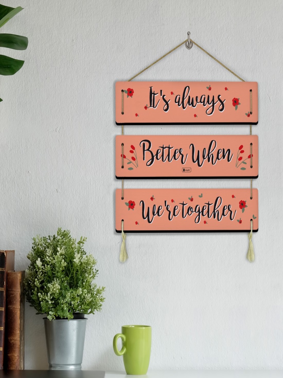 

Indigifts Blue & Orange Colored Printed Wooden Wall Hanging, Peach