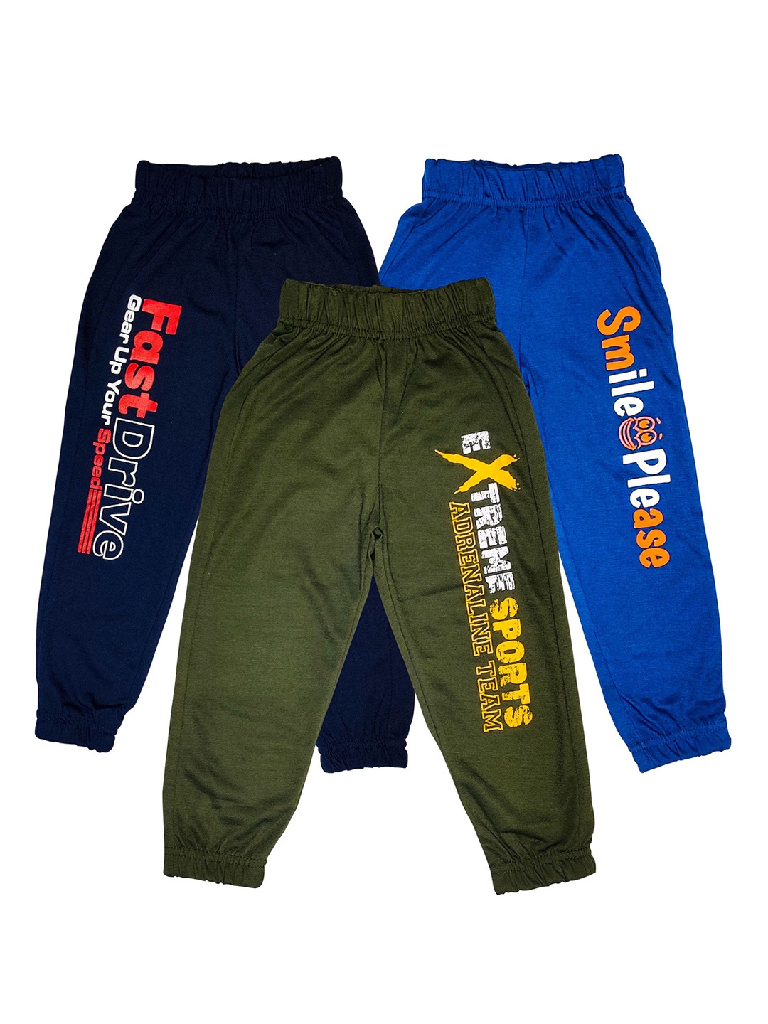 

TSurfbae Kids Pack Of 3 Printed Cotton Dri-FIT Mid-Rise Joggers, Navy blue