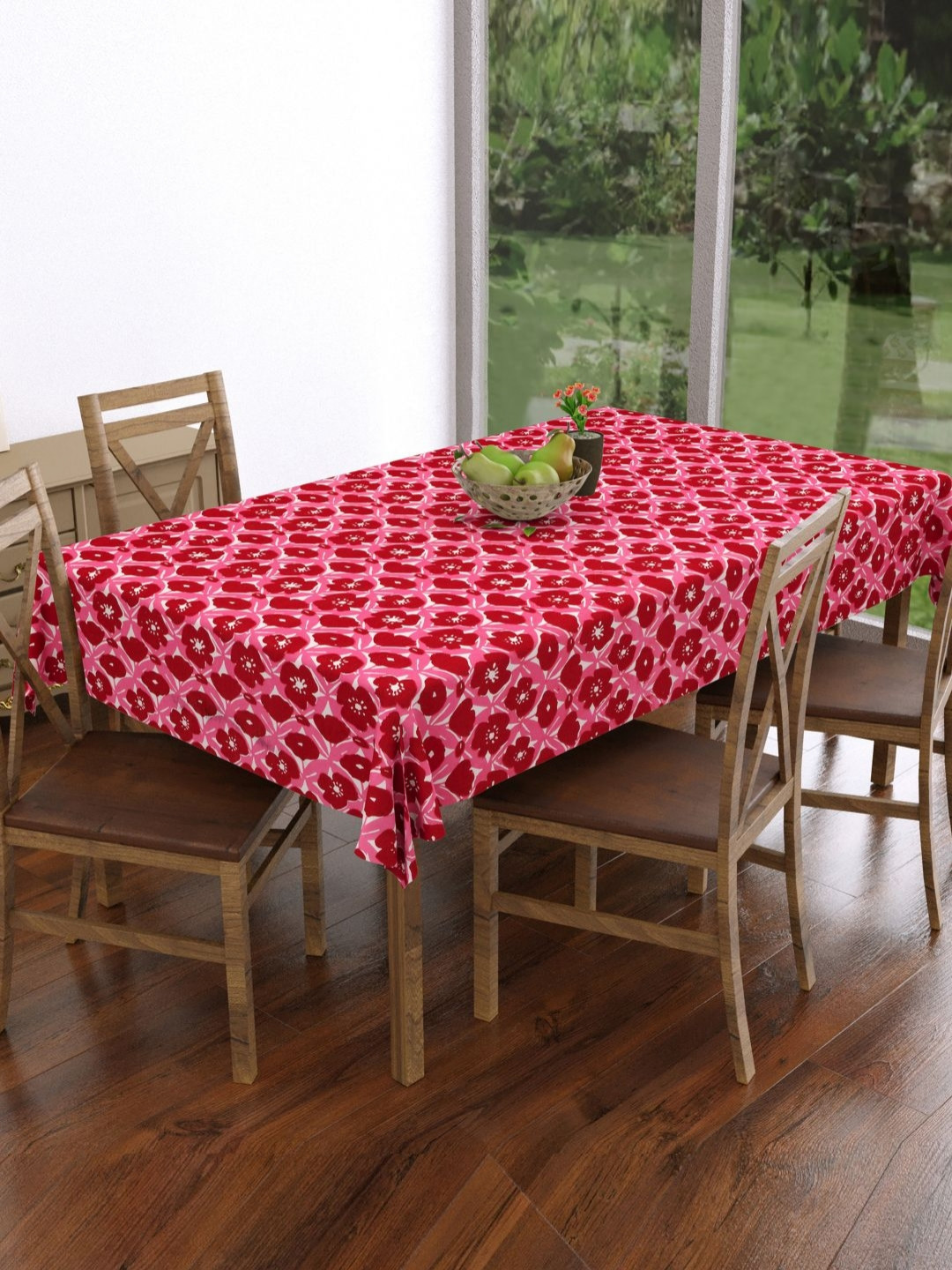 

Myntra Elegant Homes Pink & Maroon Floral Printed Cotton 4-Seater Table Cover