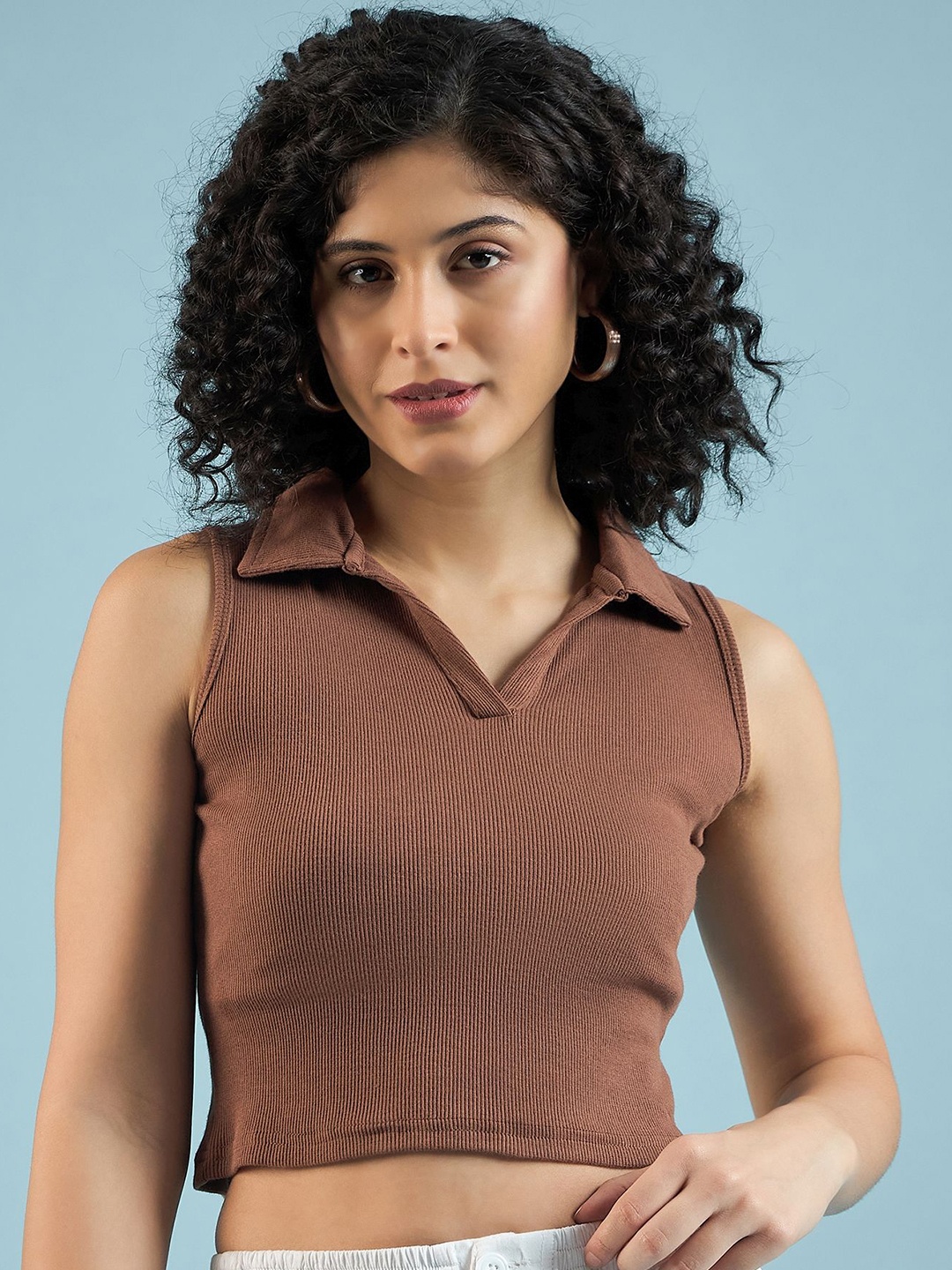 

DressBerry Women Pure Cotton Tank Crop Top, Brown