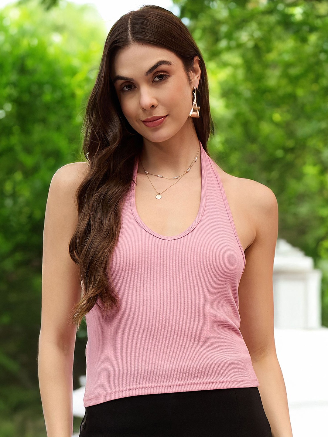 

DressBerry Women Round Neck Sleeveless Ripped Tank Top, Pink