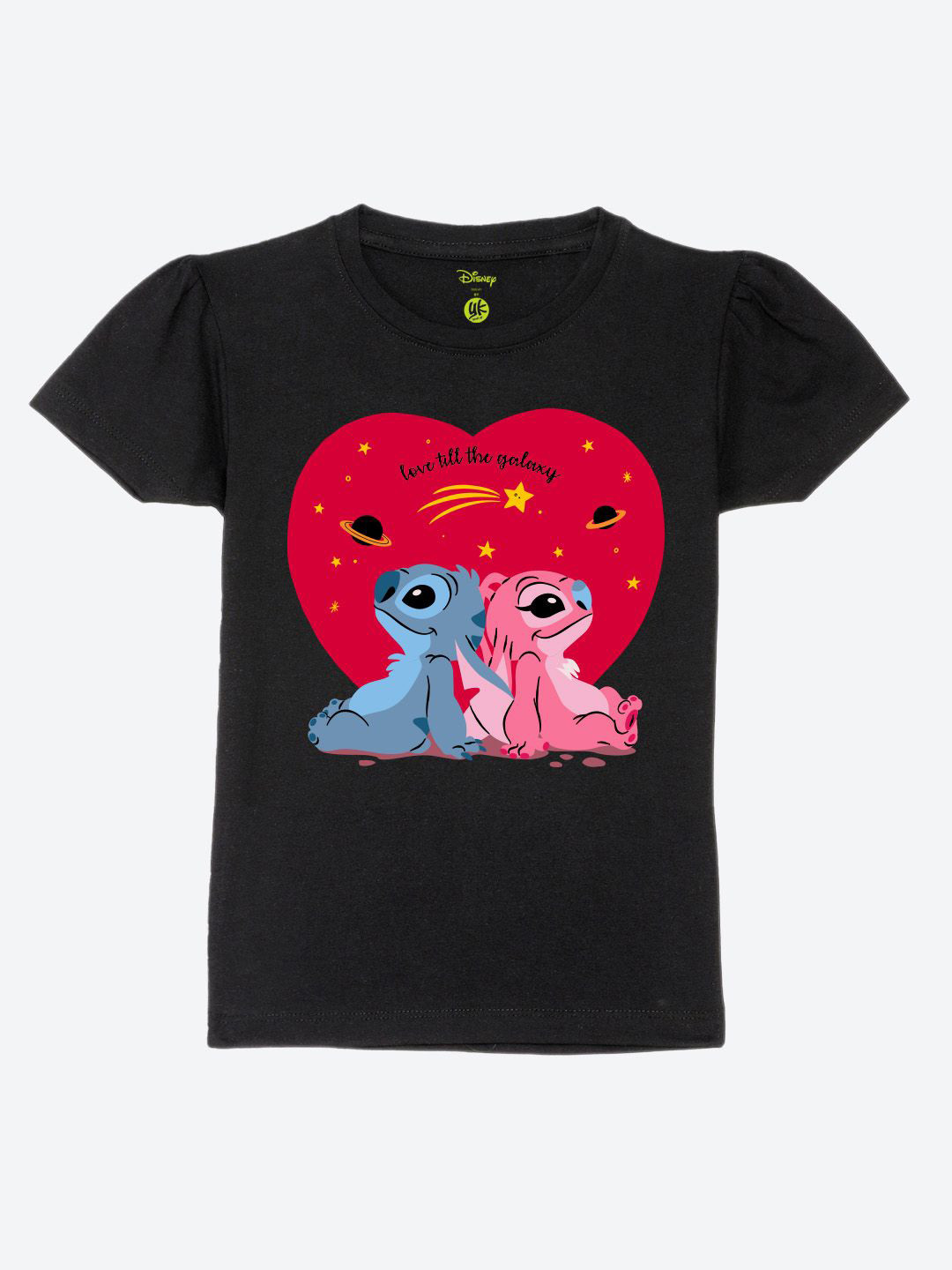 

YK Disney Print Puff Sleeve Cotton Top, Black