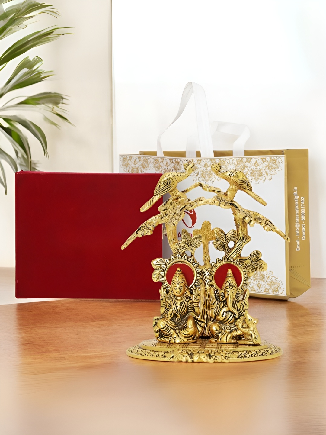 

INTERNATIONAL GIFT Gold-Toned Laxmi Ganesh Religious Idol Showpiece