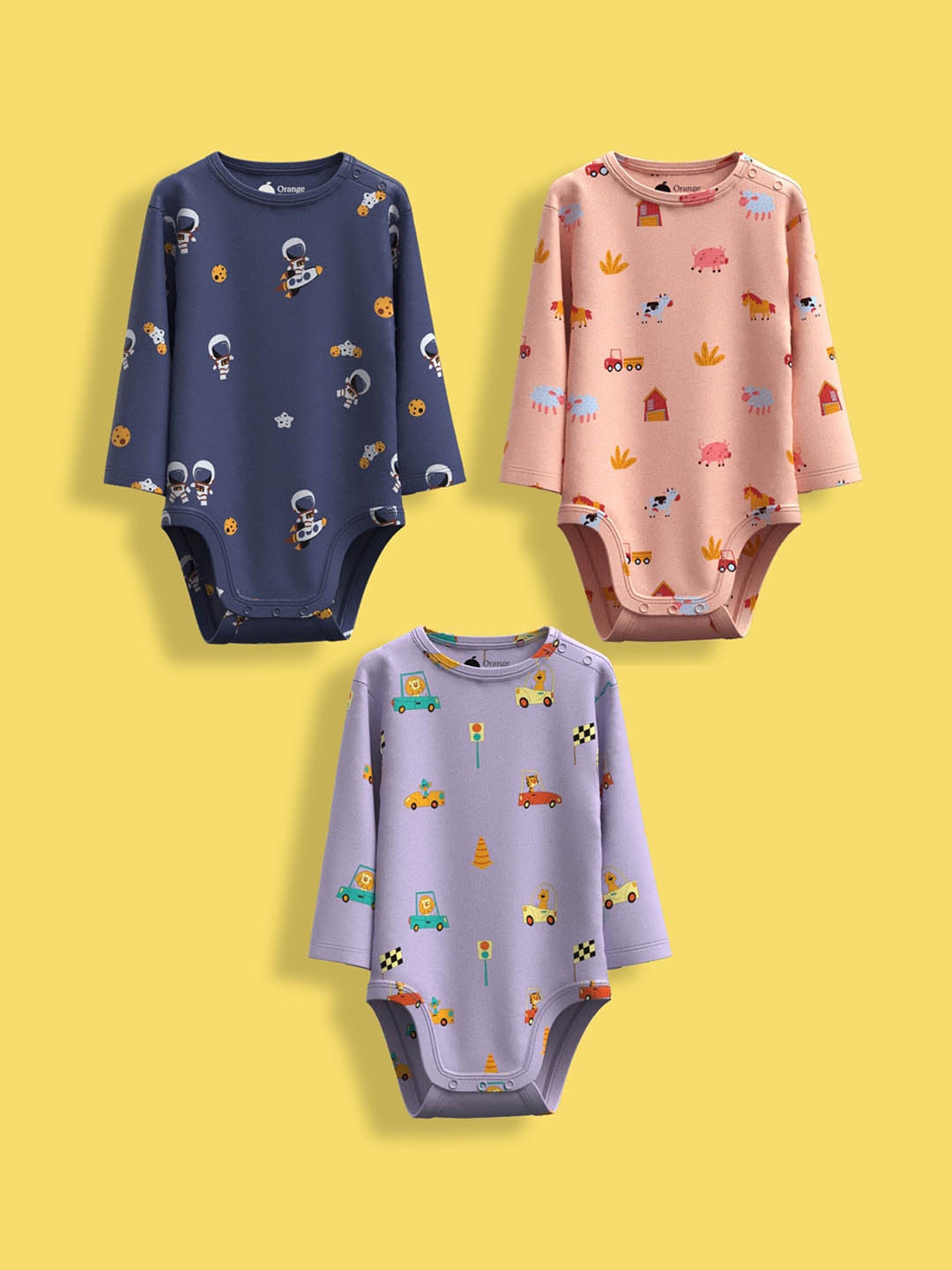 

Orange Sugar Infants Pack Of 3 Printed Cotton Bodysuits, Blue