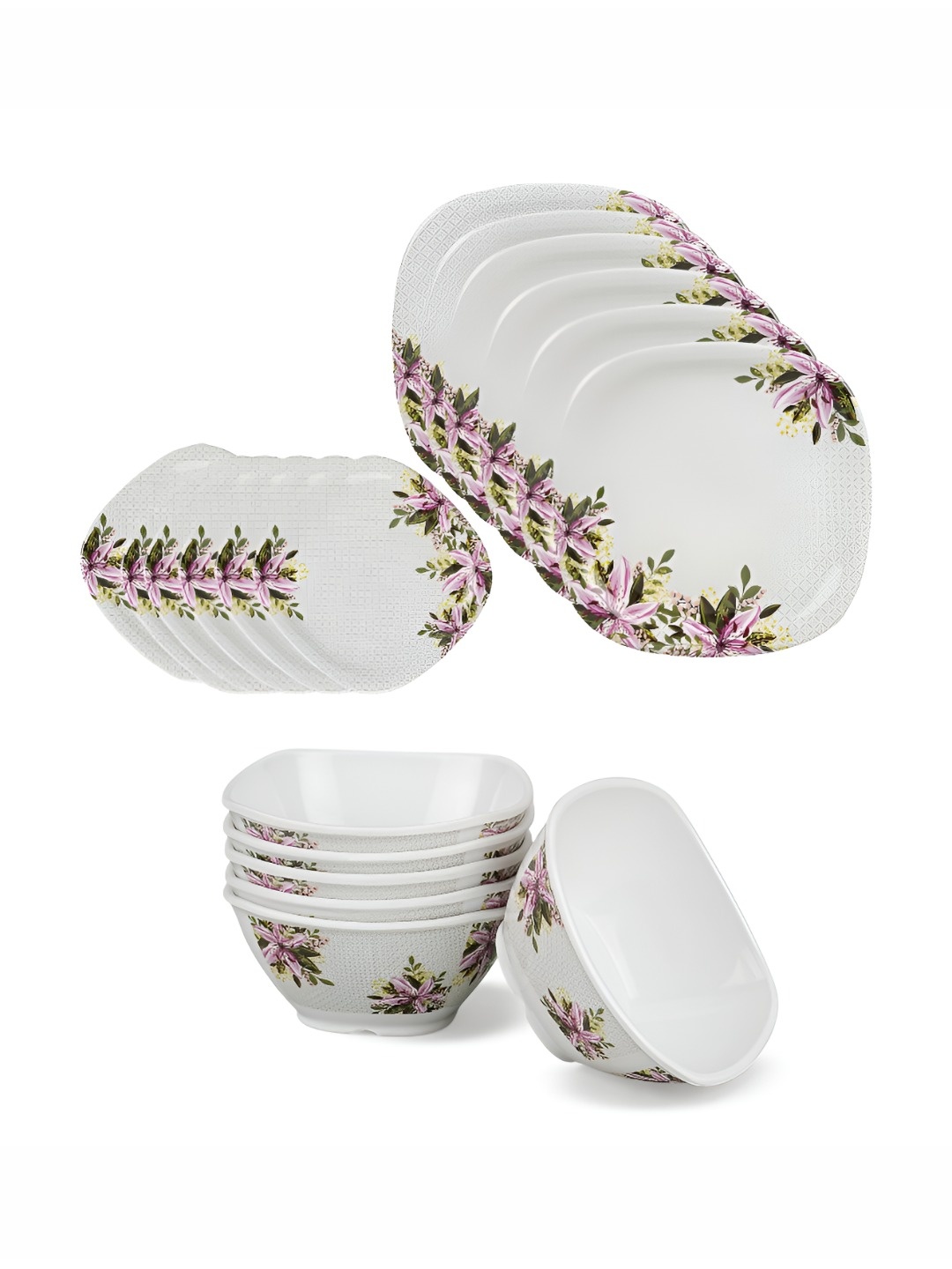 

Bataniya Multicoloured 2025 18 Pieces Melamine Dishwasher and Microwave Safe Dinner Set of, Multi