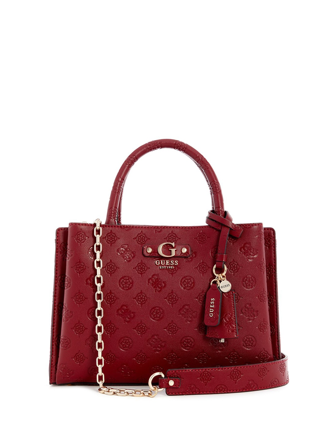 

GUESS Printed PU Structured Shoulder Bag with Cut Work, Red