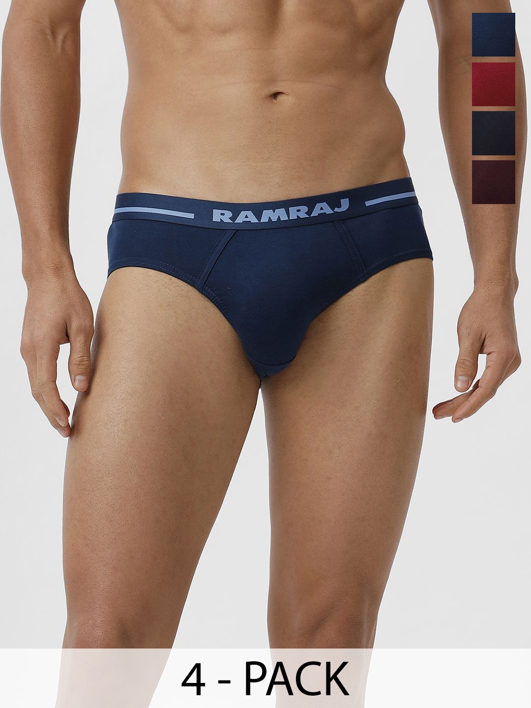 

Ramraj Men Pack of 4 Solid 100% Soft Combed Fine Jersey Outer Elastic Plus Size Briefs, Blue