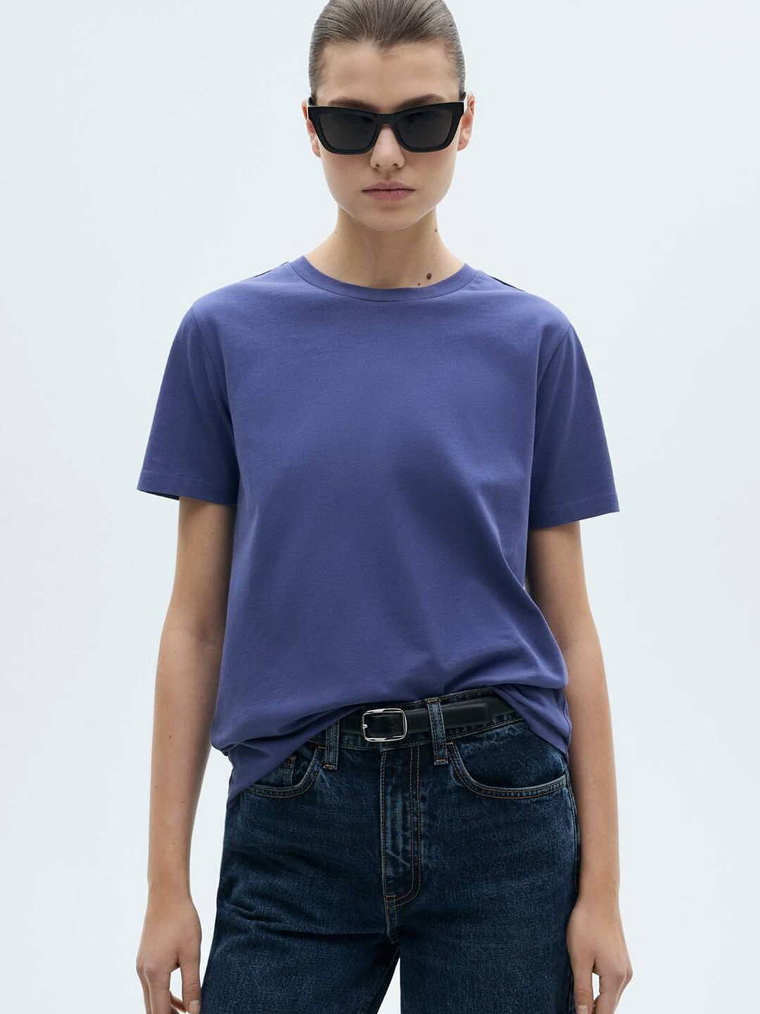 

MANGO Pure Cotton T-shirt, Blue