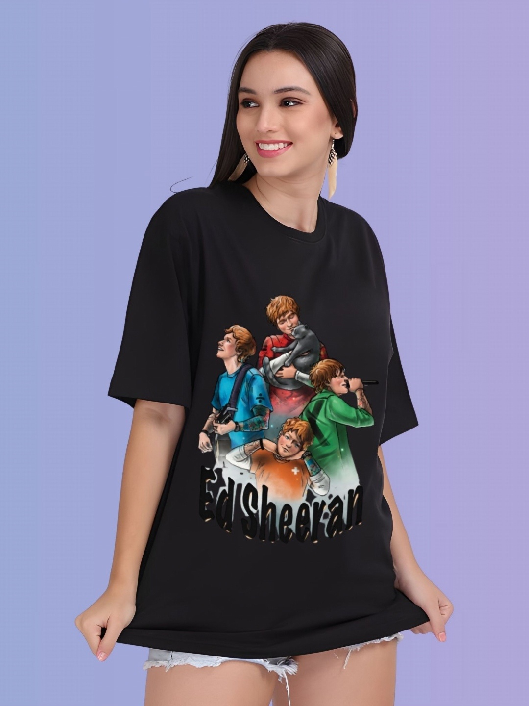 

TRENDSATTIRE Women Ed Sheeran Fan Tshirt, Black