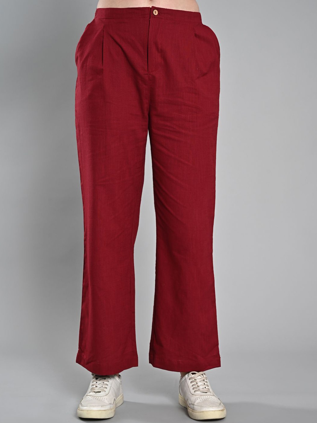

IZEL Women Regular Fit Mid-Rise Cotton Trouser, Maroon