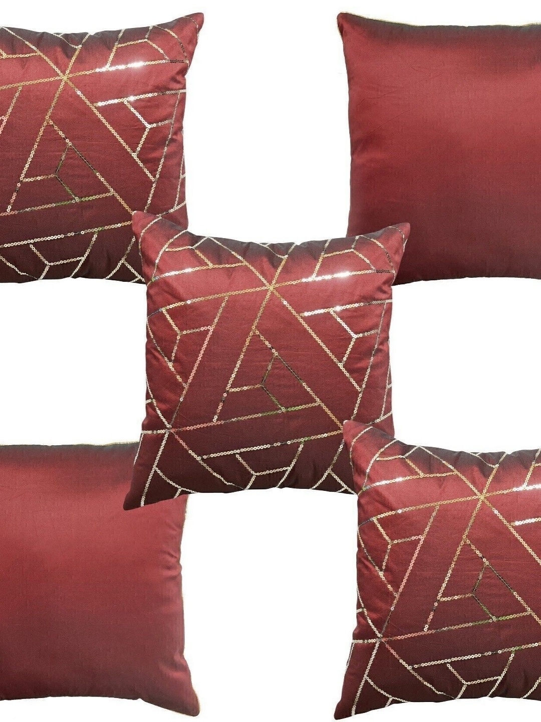 

HOME9INE Burgundy & Gold-Toned Set of 5 Ethnic Motifs Square Cushion Covers