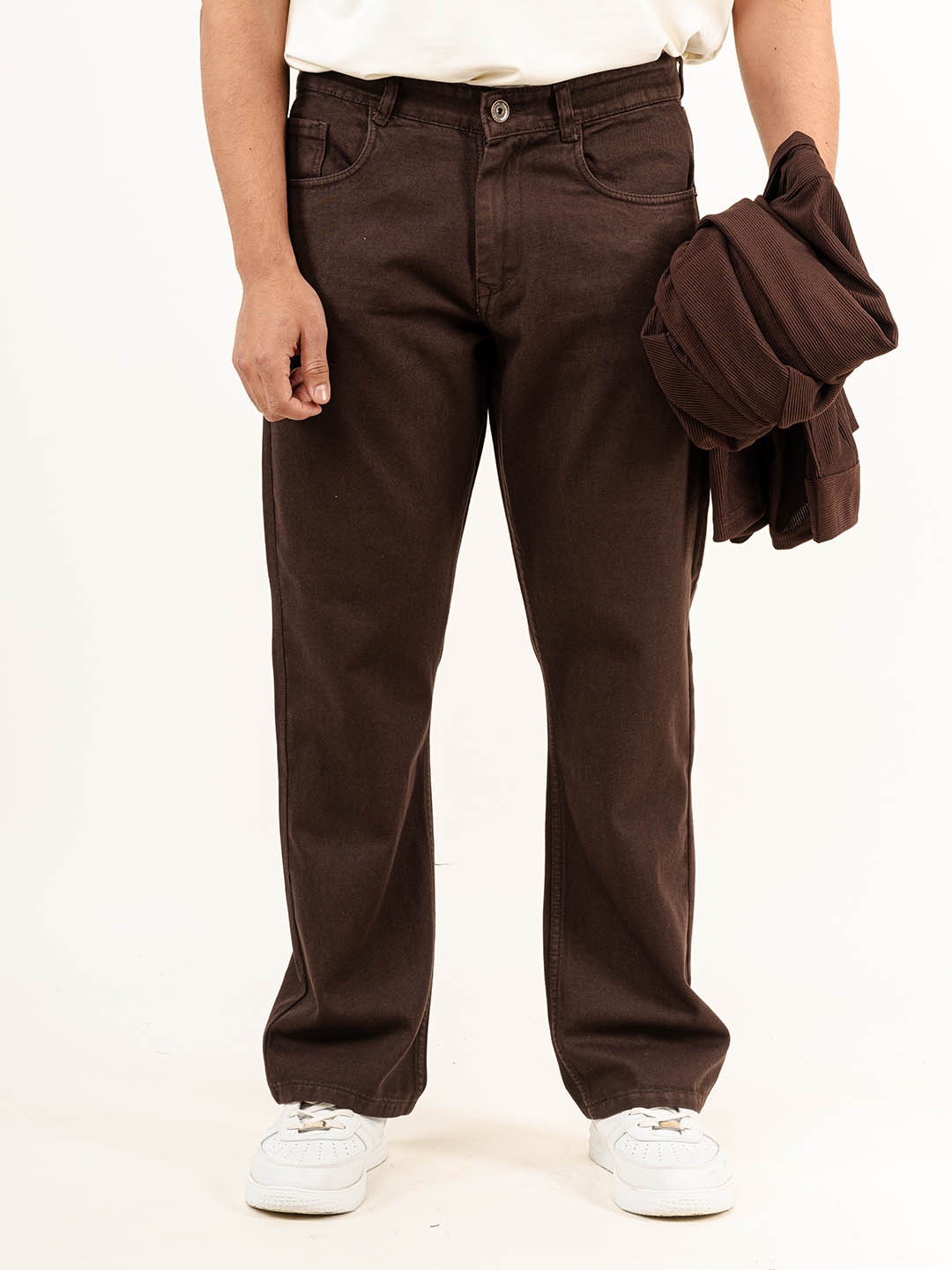 

Tistabene Men Cotton Straight Fit Stretchable Jeans, Coffee brown