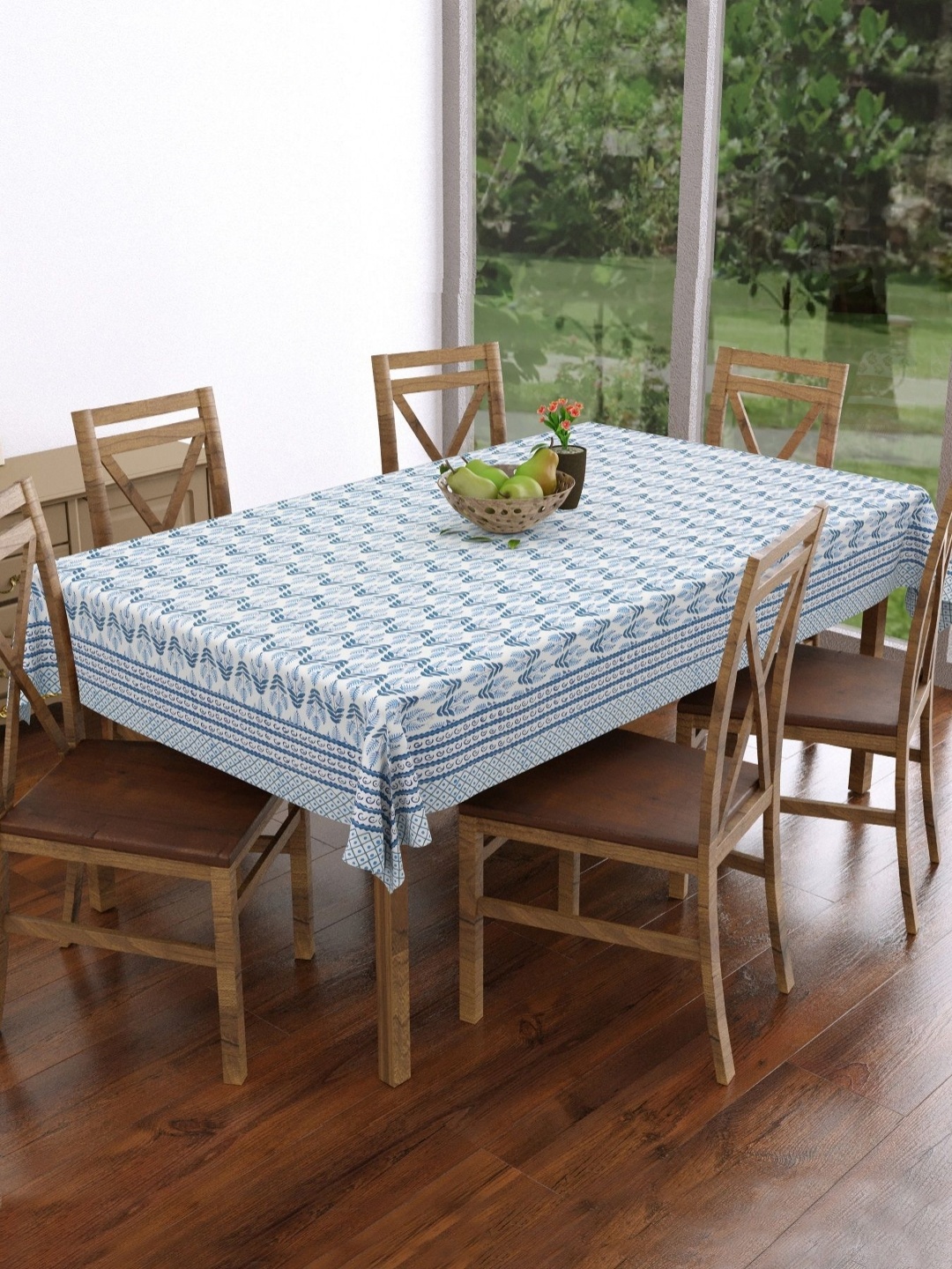 

Myntra Elegant Homes White & Blue Ethnic Motifs Cotton 6-Seater Table Cover