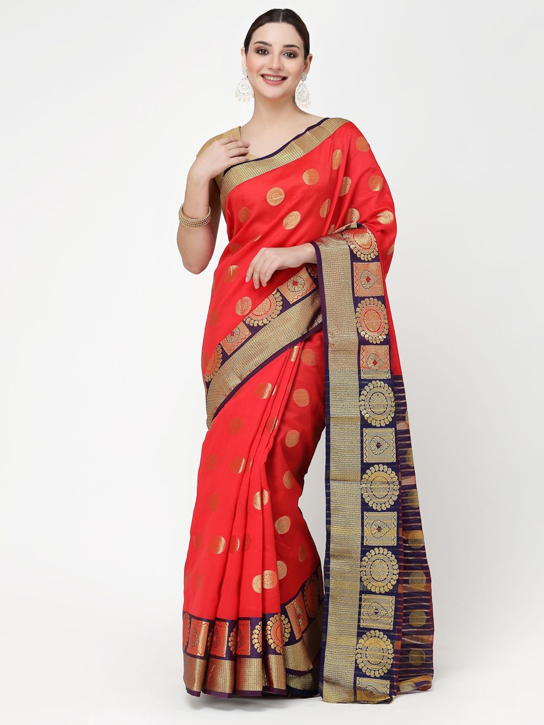 

RAJUL Ethnic Motifs Woven Design Zari Banarasi Saree, Red