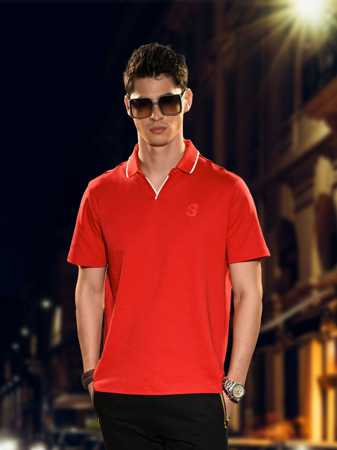 

Supa Men Solid Polo Collar Cotton T-shirt, Red