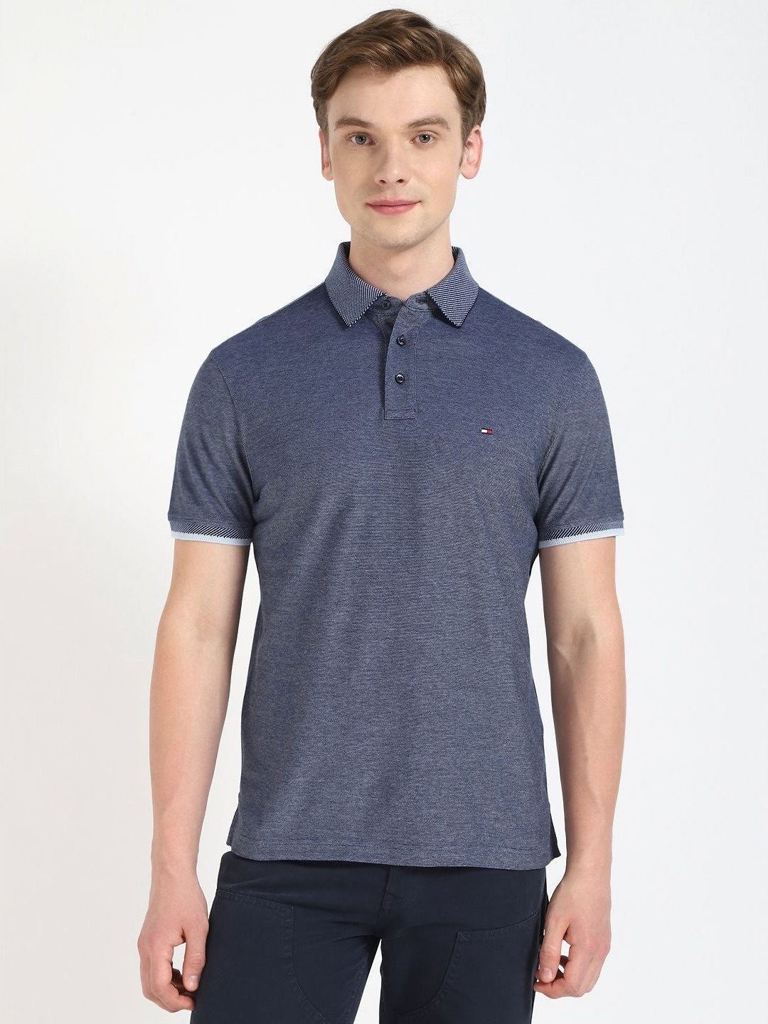 

Tommy Hilfiger Men Solid Polo Collar Cotton T-shirt, Grey