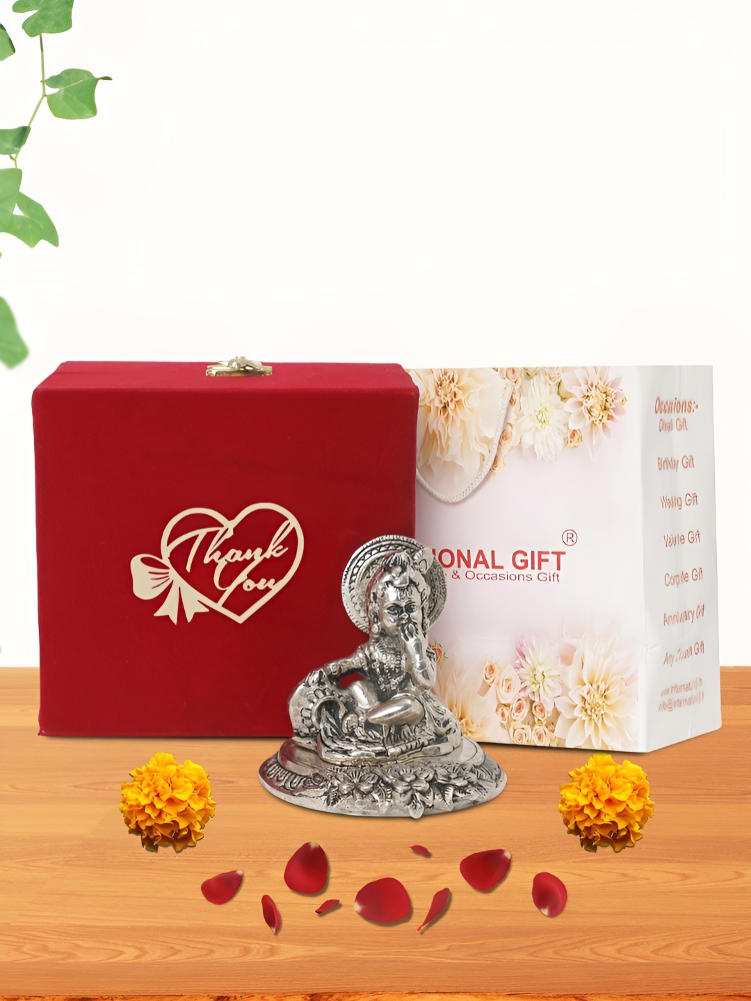 

INTERNATIONAL GIFT Silver-Toned Lord Laddu Gopal With Makhan Religious Idol Showpiece