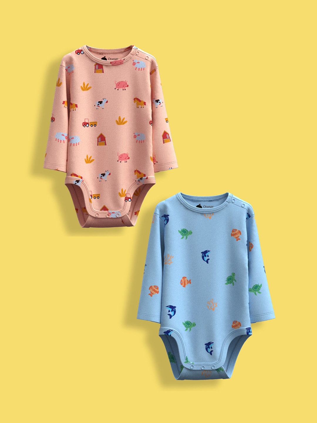

Orange Sugar Infants Pack Of 2 Printed Cotton Bodysuits, Blue