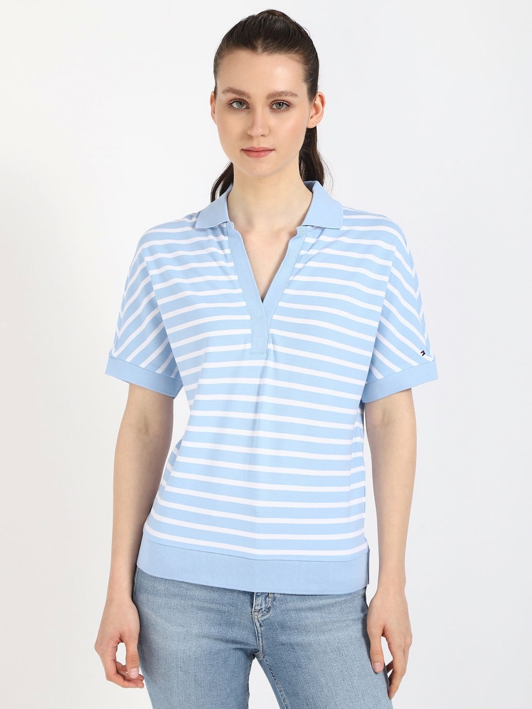 

Tommy Hilfiger Women Polo Collar Pockets T-shirt, Blue