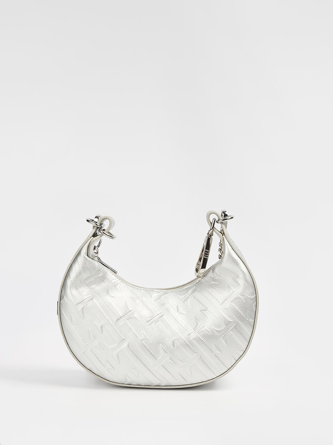 

ELLE Women Typography Printed Half Moon Hobo Bag, Silver