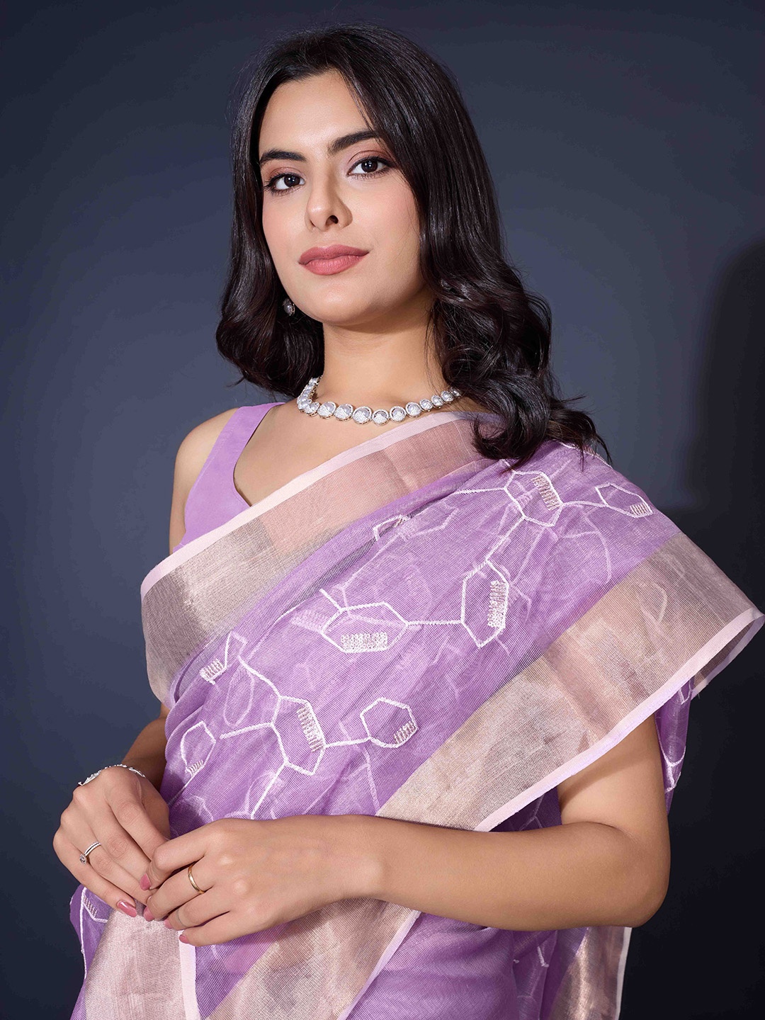 

Blissta Zari Saree, Lavender