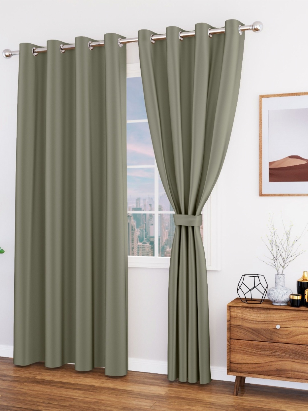 

Myntra Elegant Homes Green 2 Pieces Black Out Long Door Curtain