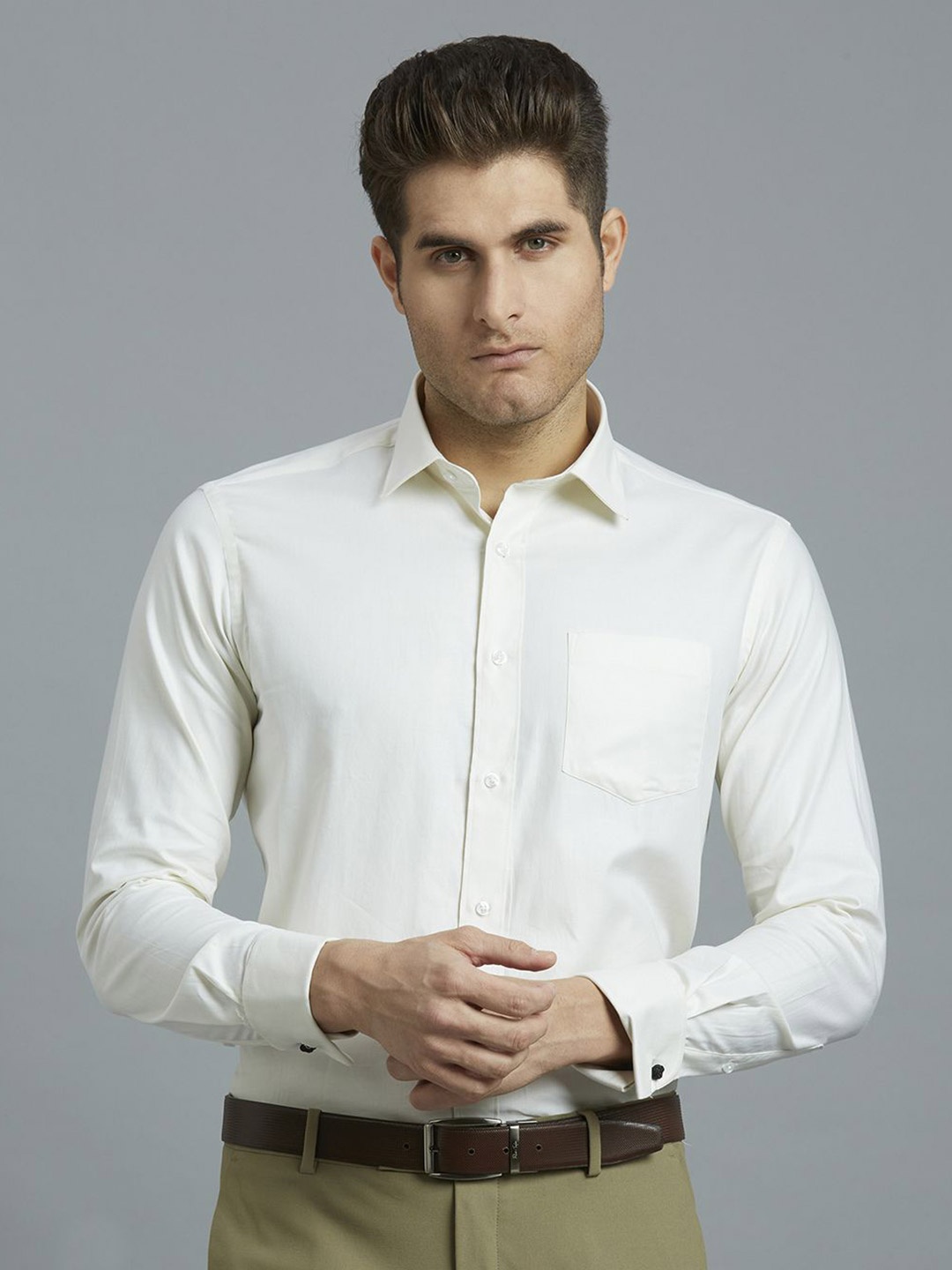 

Reid & Taylor Men Opaque Formal Shirt, Cream