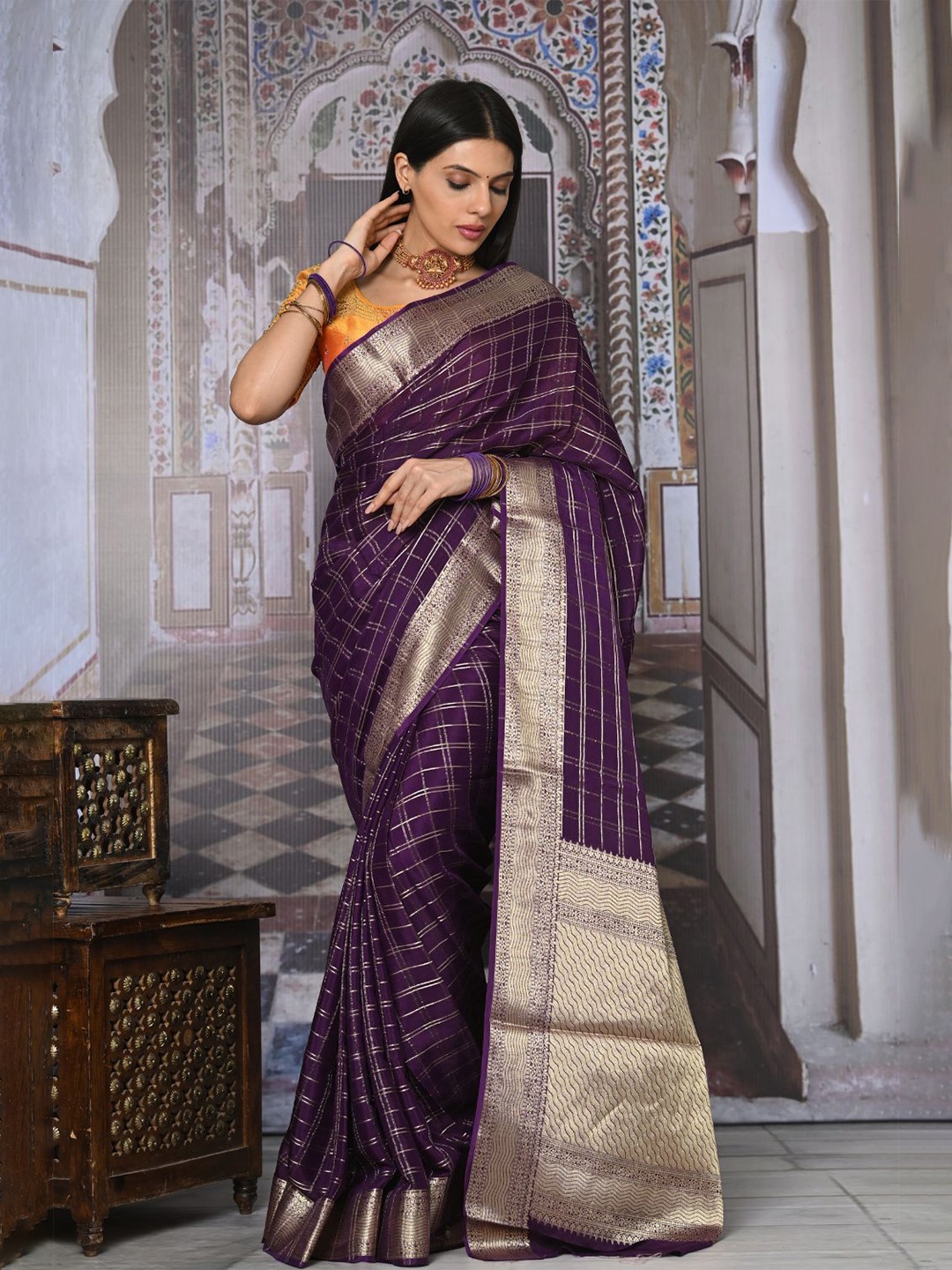 

NITARAA Woven Design Zari Organza Saree, Purple