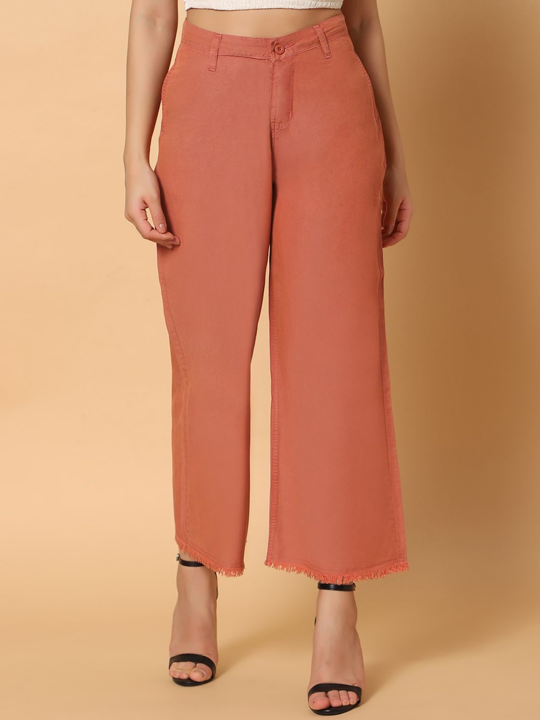 

Rea-Lize Women Wide Leg High-Rise Jeans, Red