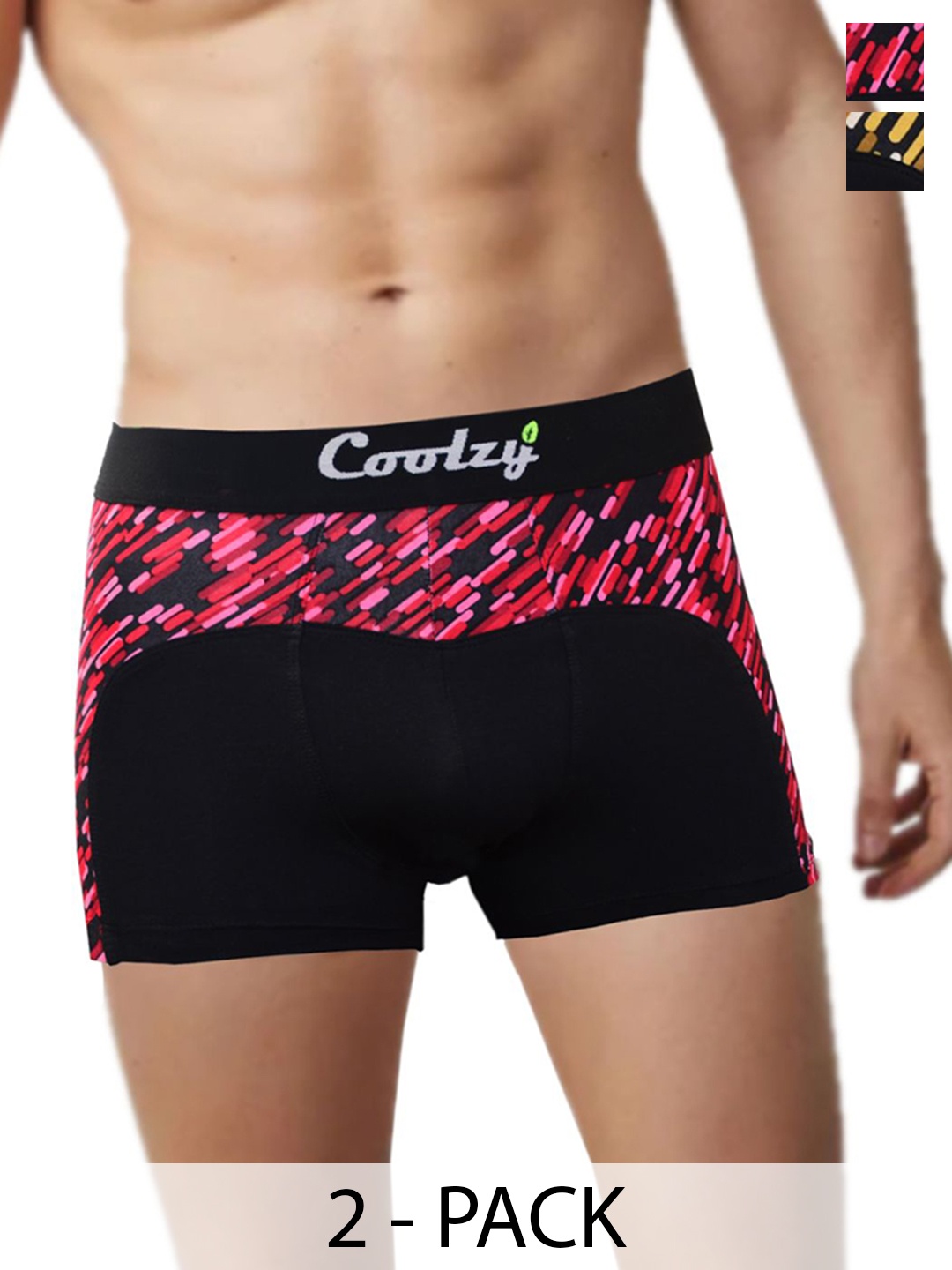 

COOLZY Men Pack Of 2 Printed Short Trunks EOSHTN2K059-S, Black