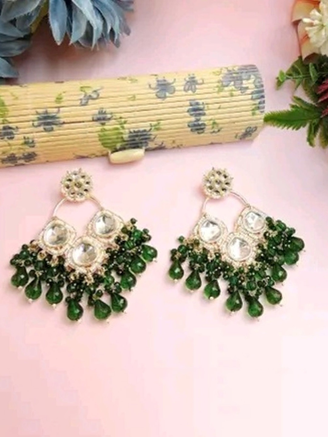 

TANLOOMS Floral Chandbalis Earrings, Green