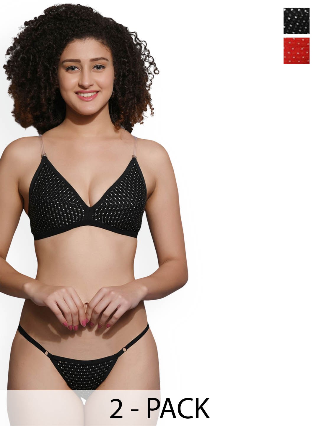 

chia fashions Pack Of 2 Printed Non Padded Lingerie Set, Red