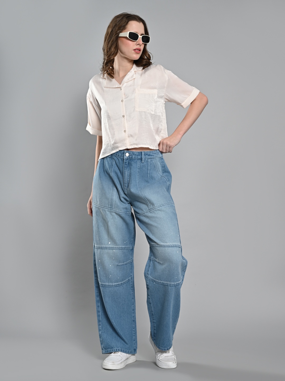 

IZEL Women Wide Leg Heavy Fade Jeans, Blue