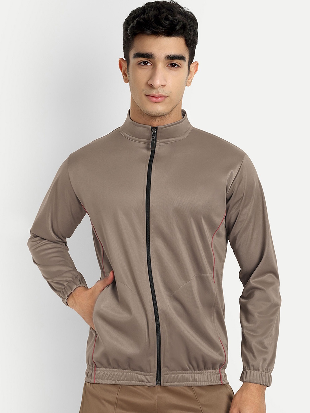 

ESTRO Men Mock Collar Solid Sports Lightweight Bomber Jacket, Beige