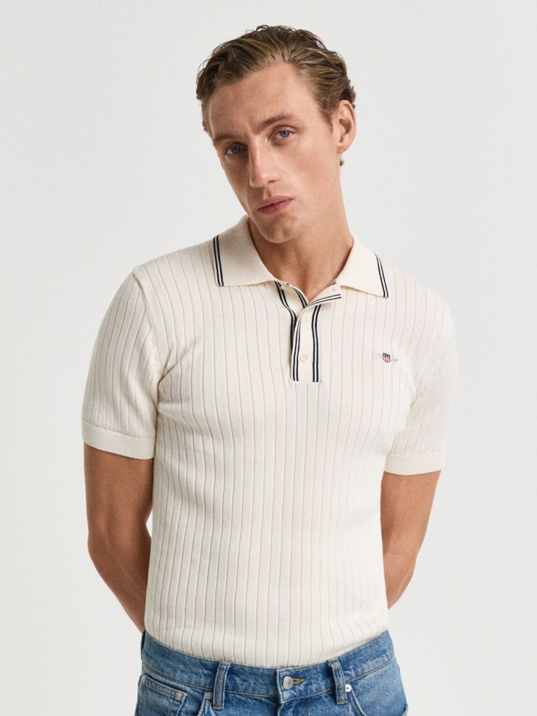 

GANT Men Self Design Polo Collar Cotton T-shirt, Cream